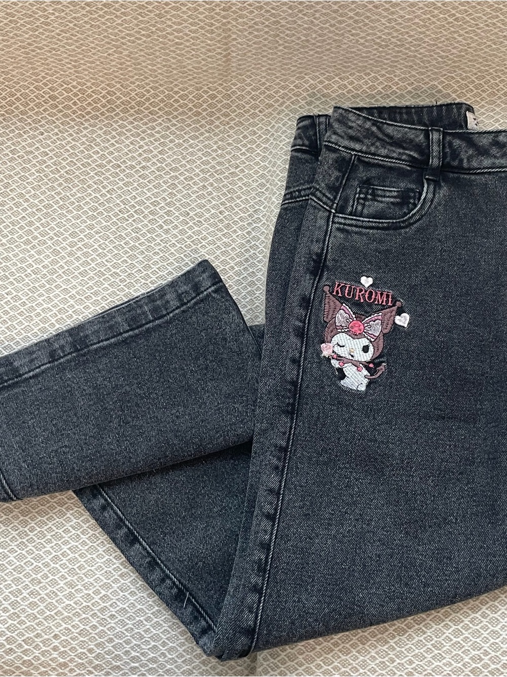 Embroidered My Melody and Kuromi Black Kids' Jeans
